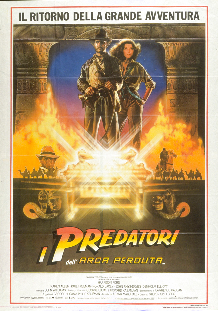 Raiders of the Lost Ark poster in Italian by Drew Struzan.
