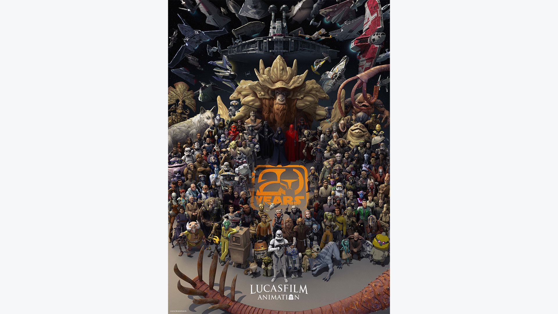 Lucasfilm Animation's 20th anniversary poster, sporting an array of Star Wars characters.