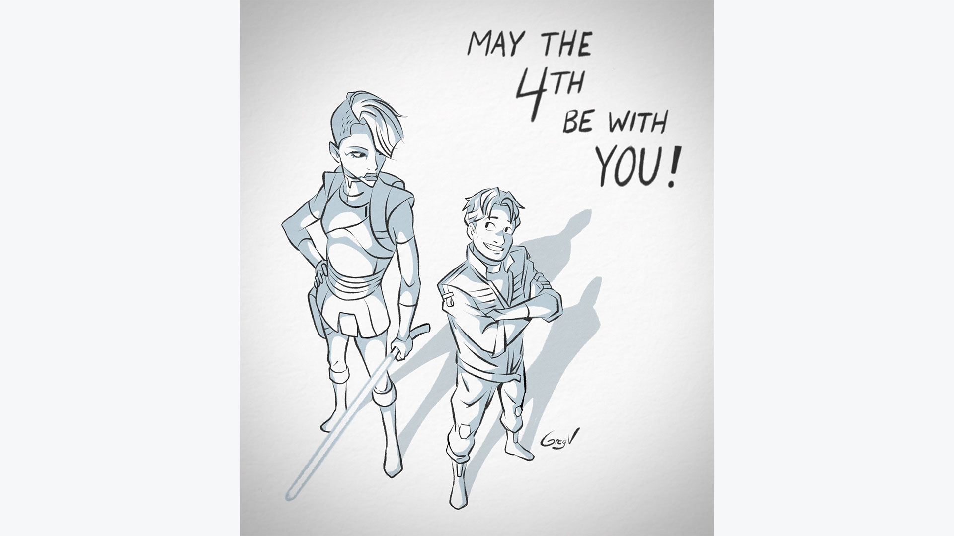 Lyco Strate and Asajj Ventress in Star Wars: Tales of the Underworld seen in a May the 4th note that Greg Verreault drew.