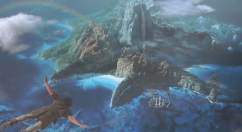 Peter Pan flies over Neverland in Hook.