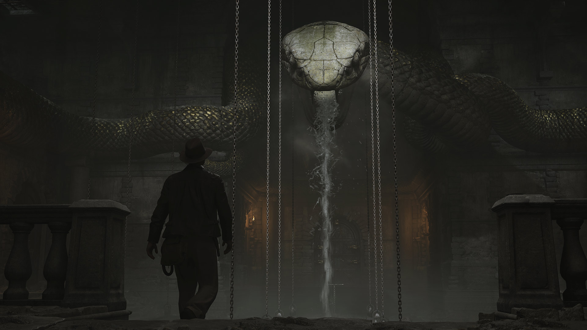 A snake puzzle room in Indiana Jones and the Great Circle: The Order of Giants.