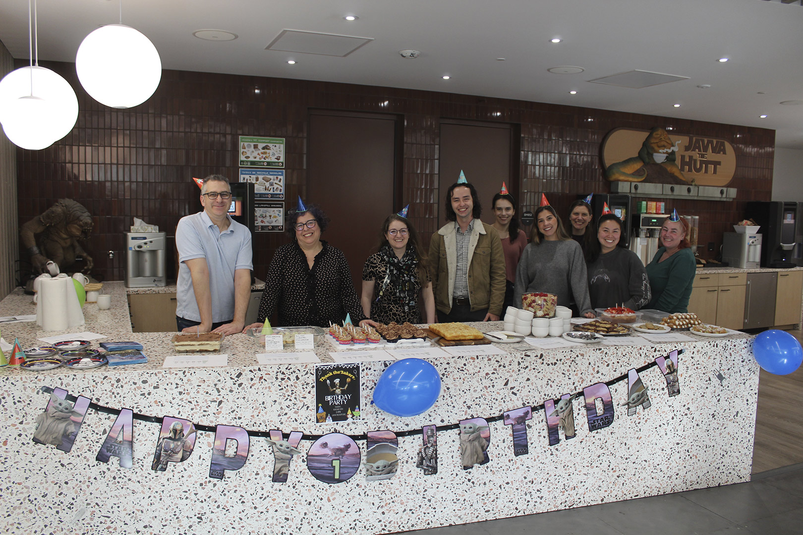 Lucasfilm employees during a birthday event.