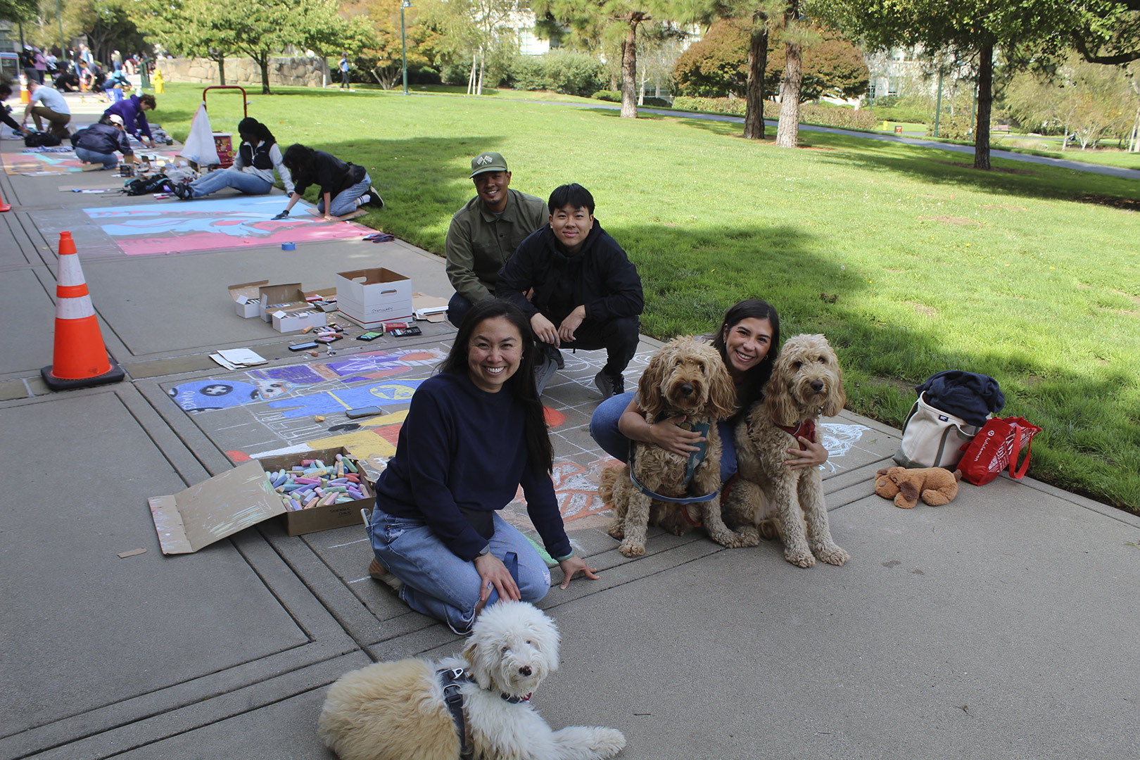 Lucasfilm employees at a sidewalk chalk event.