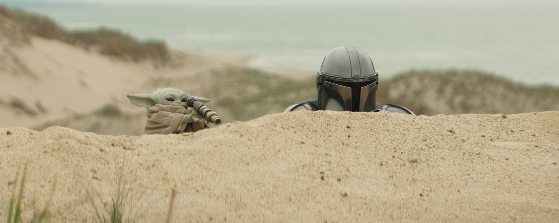 Grogu and Din Djarin in Star Wars: The Mandalorian and Grogu