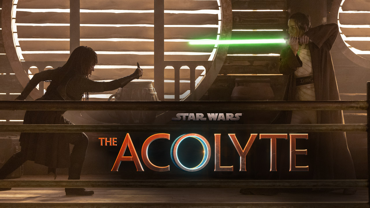 A scene from The Acolyte and the Acolyte logo