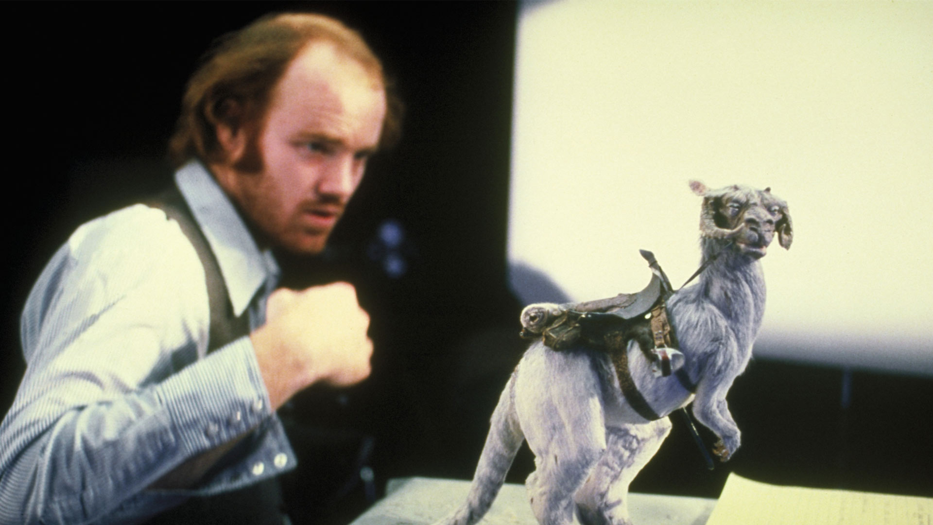 Tippett with a tauntaun stop-motion puppet.