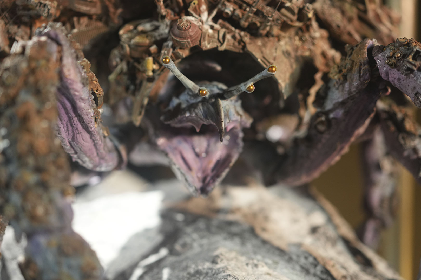 A close up of the Mama Crab model as seen in Star Wars: Skeleton Crew on display at Tippett Studio.